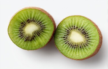 Two kiwi fruit halves, top view
