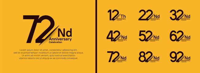 set of anniversary logo style with slash. vector design black color for celebration