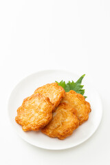 皿に乗ったさつま揚げ　白バック