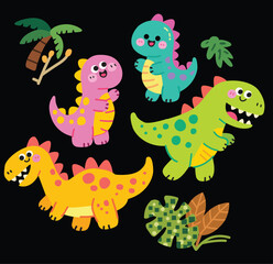 cute Dino Character Vector Set
