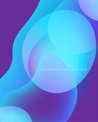 Abstract background features overlapping translucent shapes. Colors transition from purple to vibrant blues, creating dynamic visual effect.