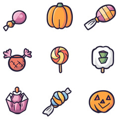 halloween candys, candys, food, dessert, halloween, festival, vector, transparent background, halloween candy set, icon, celebration, october, decoration, icons, season