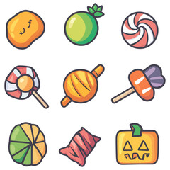 halloween candys, candys, food, dessert, halloween, festival, vector, transparent background, halloween candy set, icon, celebration, october, decoration, icons, season