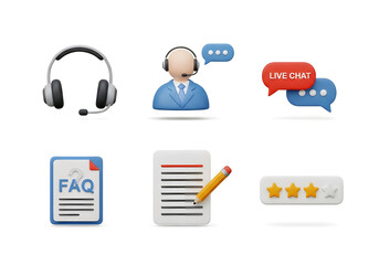Customer support and helpdesk. 3d icon set.