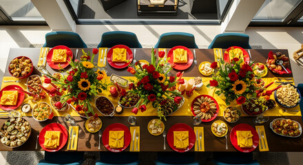 Sumptuous Banquet: A Vibrant Dining Scene with Abundance and Celebration