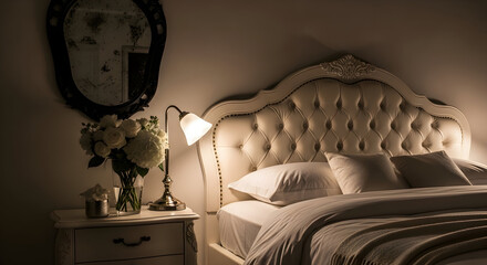 Sumptuous Bedroom Interior Illuminated By A Elegant Lamp Enhancing Ambiance At Night