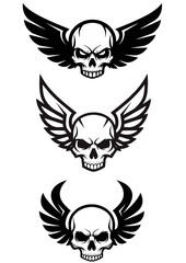 Set of Winged Skull Graphic Illustrations