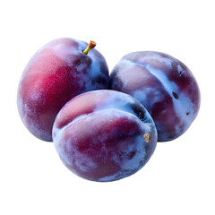 Three Fresh Plums Isolated on a Black Background in a Studio Setting