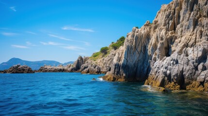 Fototapeta premium Rugged coastal cliffs meeting vibrant blue ocean waters image