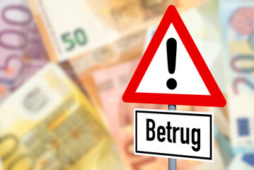 Euro Geldscheine und Hinweis auf den Betrug