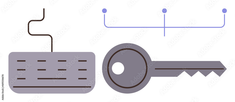 Aufkleber keyboard and key with connecting lines representing cybersecurity, encryption, password access, data