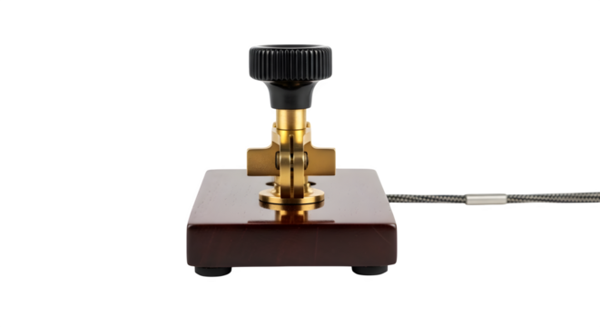 Morse code key isolated on transparent background, a vintage communication device used for transmitting messages through electrical signals and sound