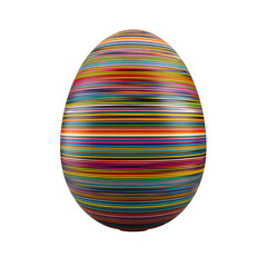 Striking multi-colored striped easter egg on a stark black backdrop exudes artistry