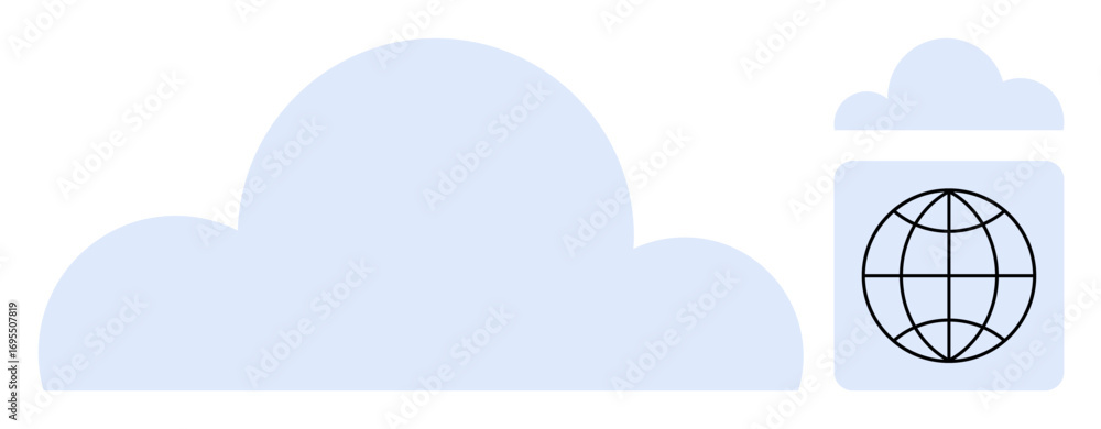 Poster cloud backdrop with earth grid in a box symbolizing global access, online storage, and networking. i