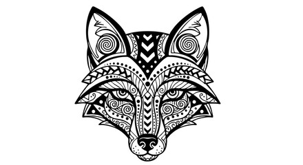 Obraz premium Tribal fox head geometric design black vector art