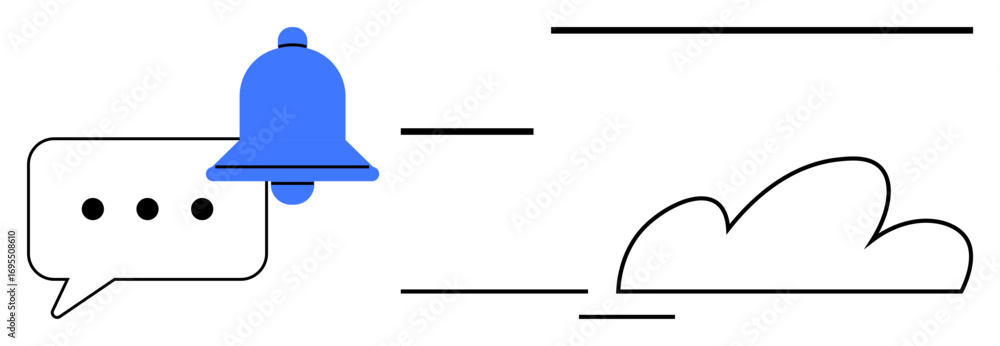 Aufkleber chat bubble with blue notification bell surrounded by dynamic lines and a cloud. ideal for messaging