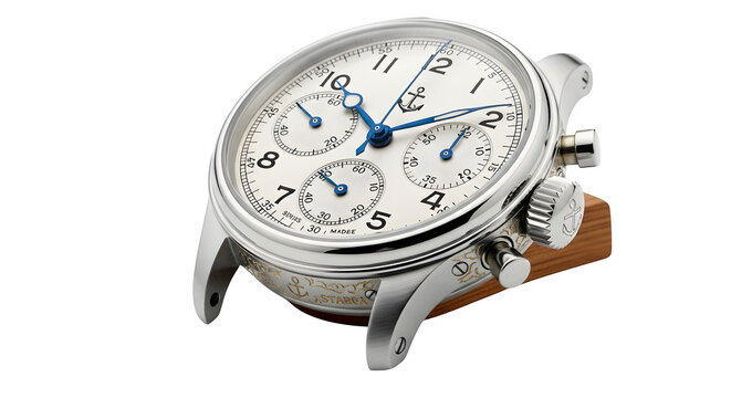 Vintage chronograph watch isolated on transparent background, a timeless timepiece with intricate details and classic design, perfect for collectors