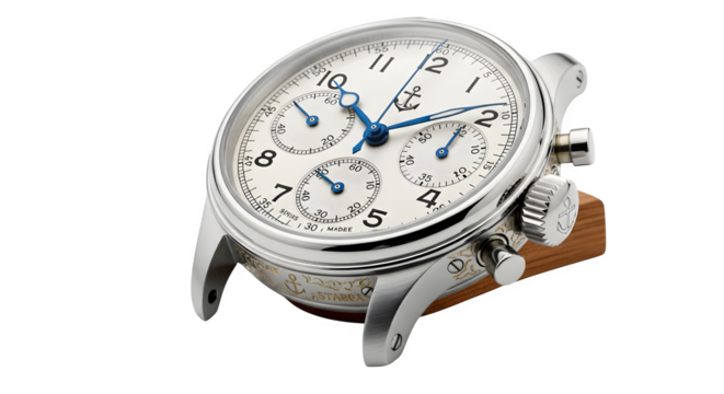 Vintage chronograph watch isolated on transparent background, a timeless timepiece with intricate details and classic design, perfect for collectors