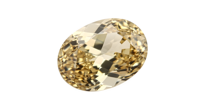 Exquisite yellow gemstone with an oval cut isolated on transparent background, revealing its brilliance and unique internal inclusions