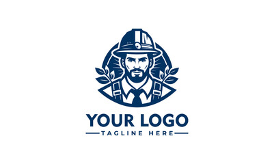 A stylized logo featuring a bearded man in a hard hat and backpack, encircled by leaves, representing a rugged professional.