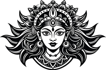 traditional durga face with full crown  mukut  and
