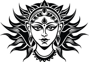 abstract durga face in black and red strokes  copy