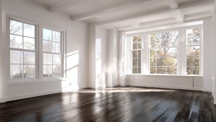 Fototapeta premium Empty room with large windows