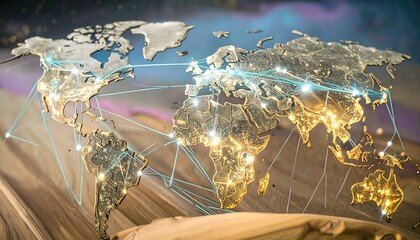 Global interconnectedness, world map, glowing connections