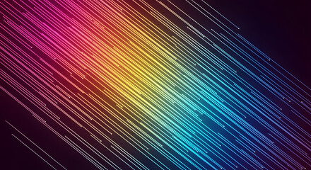 Abstract digital art piece featuring a vibrant array of colorful diagonal lines, creating a dynamic visual effect.