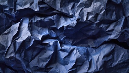 Crumpled deep blue paper texture