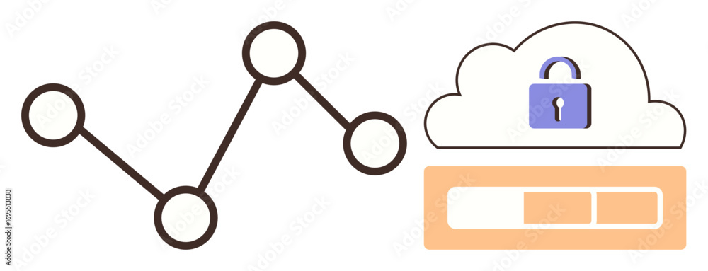Poster connected points forming a data flow next to a locked cloud and progress bar. ideal for digital secu