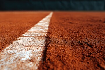Close-up view of a tennis court's white line
