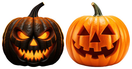 PNG Spooky glowing carved pumpkins, element set on transparent background