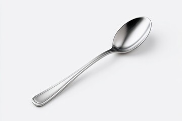 Single stainless steel spoon on white background