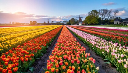 Colorful tulip fields at sunrise (1)