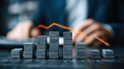 Financial Decline: economic downturn, with a descending graph and the subtle presence of a person, symbolizing the complexities of fiscal challenges.  Generative Ai