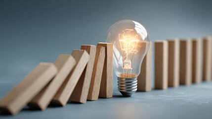 The power of innovation and ideas is captured in a captivating image, with a lightbulb illuminating brightly. ..Created with Generative AI, not depicting real subjects.