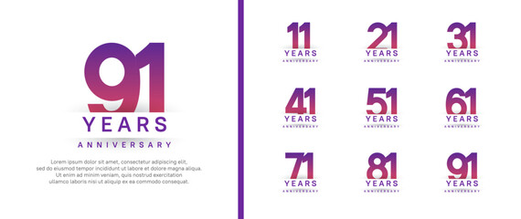 set of anniversary logo style. vector design purple color for celebration