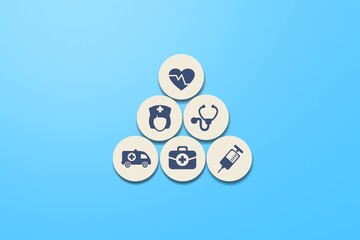 Health insurance with medical care icons concept.