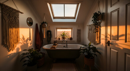Zen Bathroom Illuminated By Soft Golden Light and Offering Relaxation and Renewal