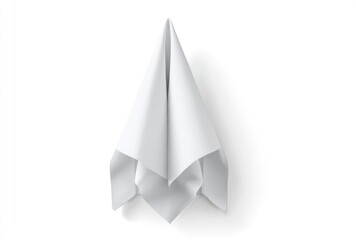 White folded textile hangs down on a white surface, casting a soft shadow, depicted in high key lighting