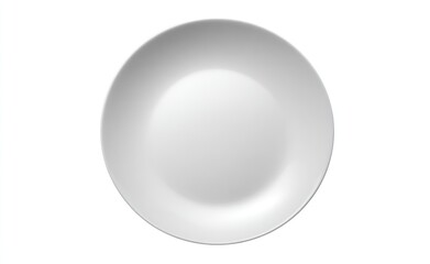 A stark white, empty plate, centrally placed, with slight shading suggesting a shallow concave shape