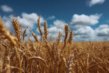 Fototapeta premium Golden wheat field under a partly cloudy sky (5)