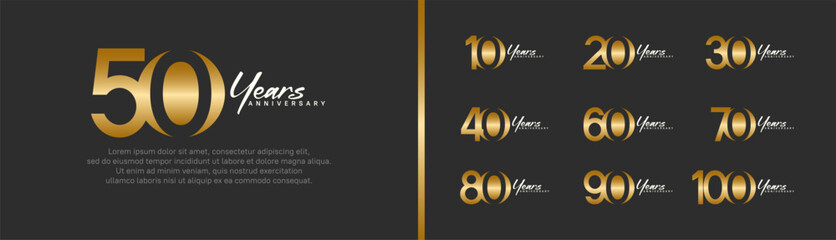 set of anniversary logo style with handwriting. vector design golden color for celebration