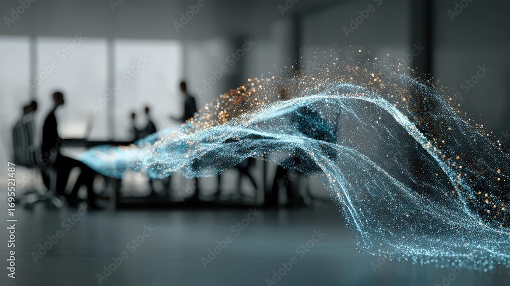 Poster a dynamic abstract representation featuring glowing particles, suggesting creativity and innovation 