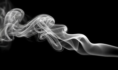 Graceful, wispy tendrils of white smoke against a deep black backdrop, creating an ethereal, abstract design