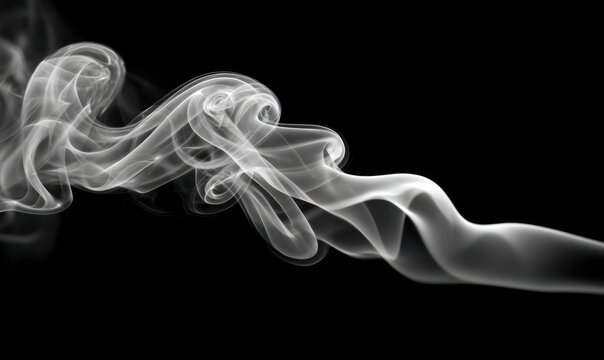 Graceful, wispy tendrils of white smoke against a deep black backdrop, creating an ethereal, abstract design
