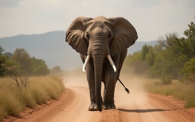 Majestic african elephant walking along a dirt road depicting world elephant day celebration. High quality