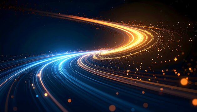 image of a blue and yellow light trail with a black background