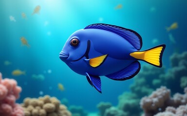 Naklejka premium Vibrant blue fish swimming gracefully in clear water on a sunny day in a coral reef habitat isolated on transparent background. High quality